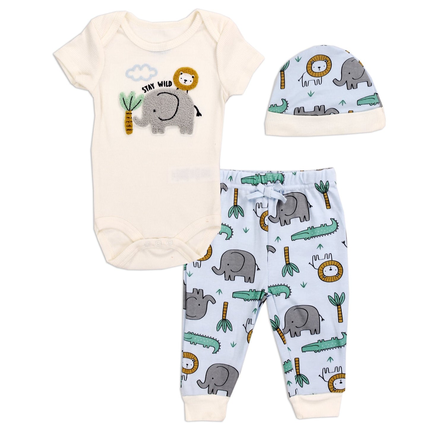 BON BEBE Boys Set Includes: Creeper, Pant, and matching Hat