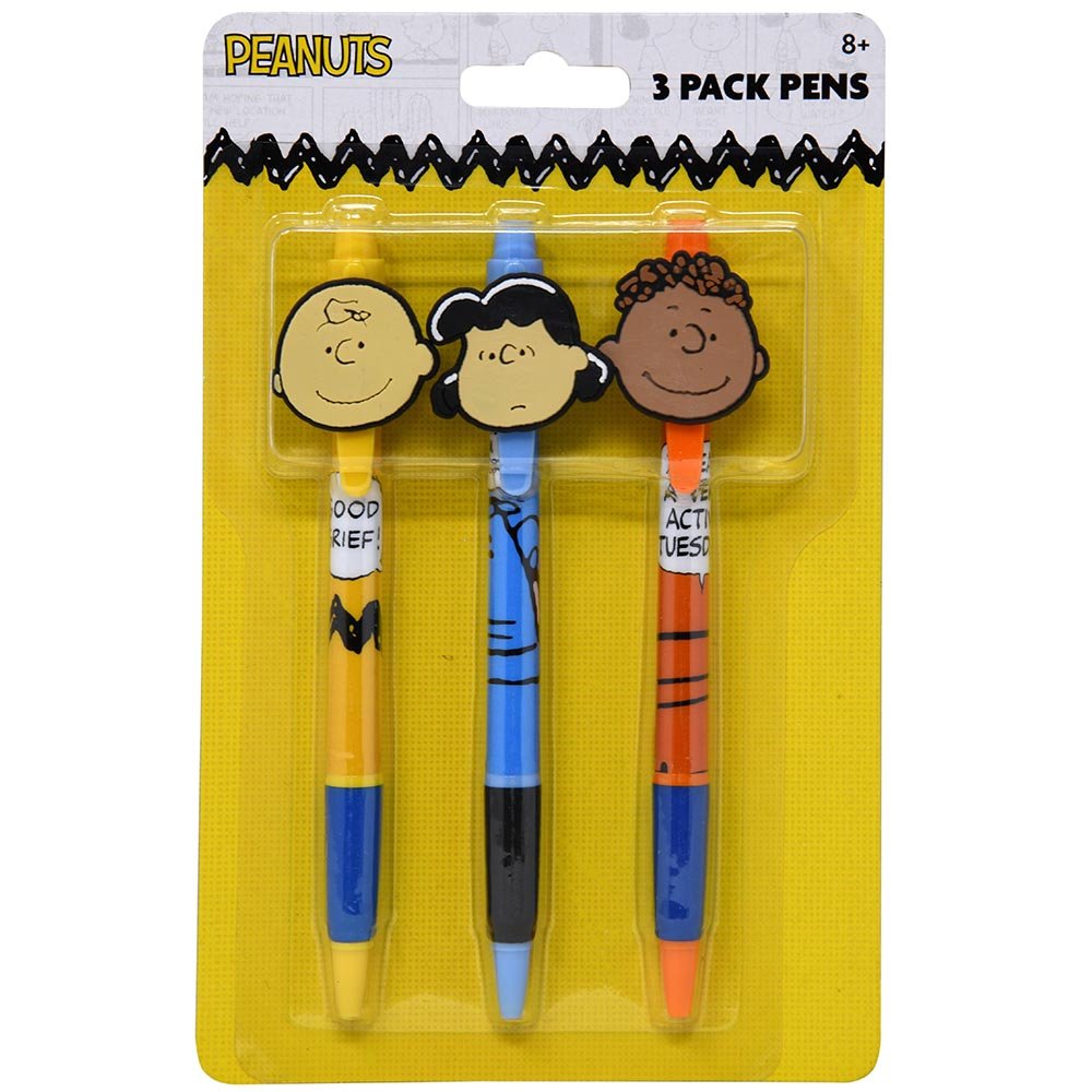 Peanuts 3pk Pens with Rubber Character Clip