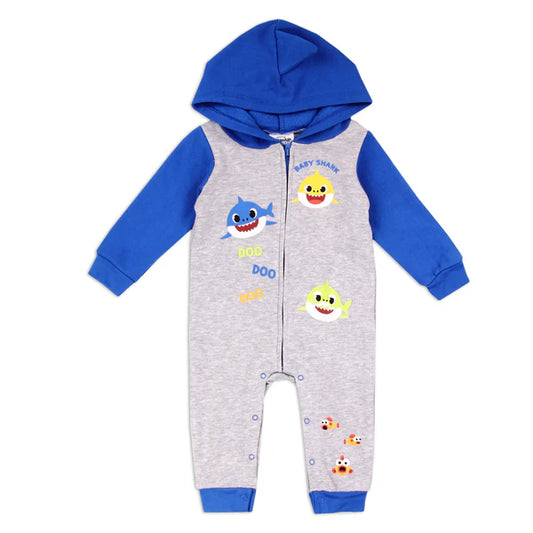 BABY SHARK Boys Infant Hooded Fleece Romper