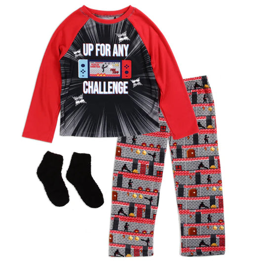 Boys Pajama Set Includes Fuzzy Socks