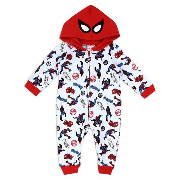 SPIDER-MAN Boys Newborn Hooded Fleece Romper
